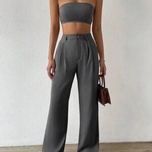 Gray Women's top & Wide-Leg Pants (set)